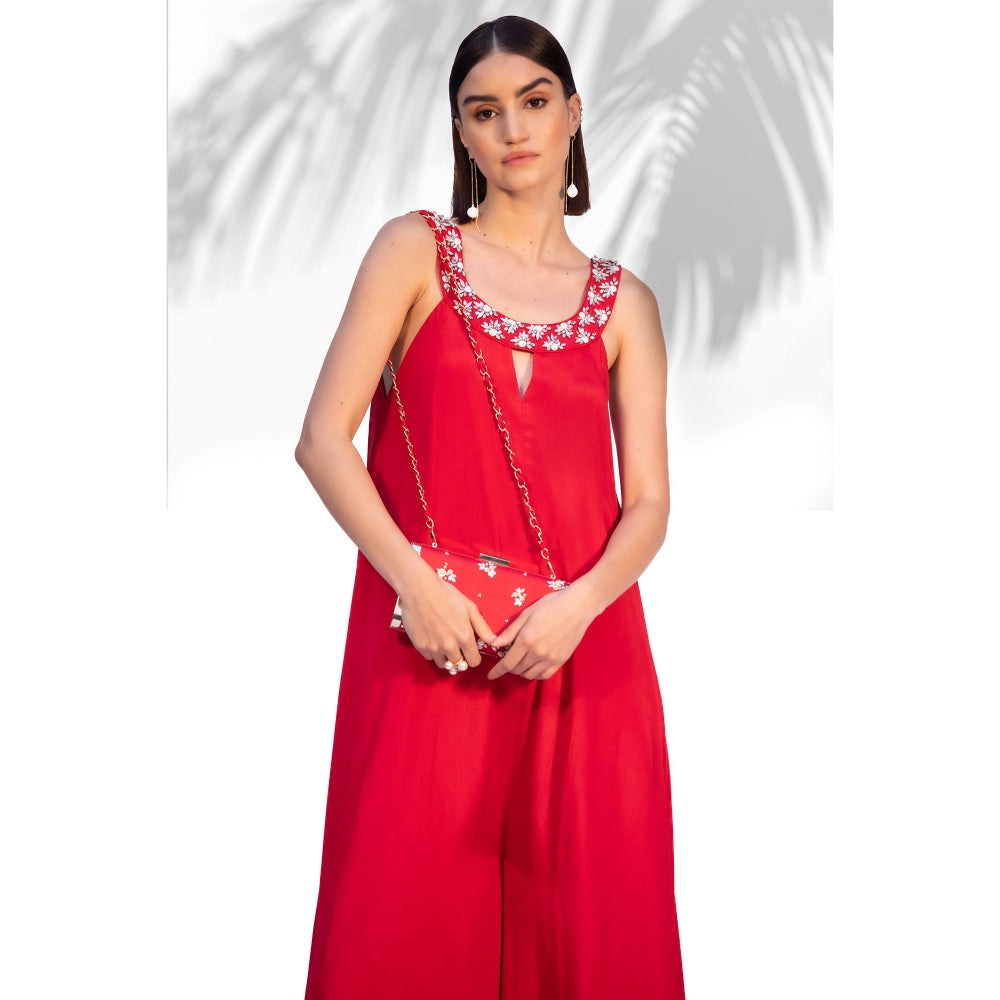 MANDIRA WIRK Ruby Red Flared Jumpsuit