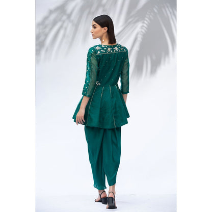 MANDIRA WIRK Emerald Green Tunic With Dhoti (Set Of 2)