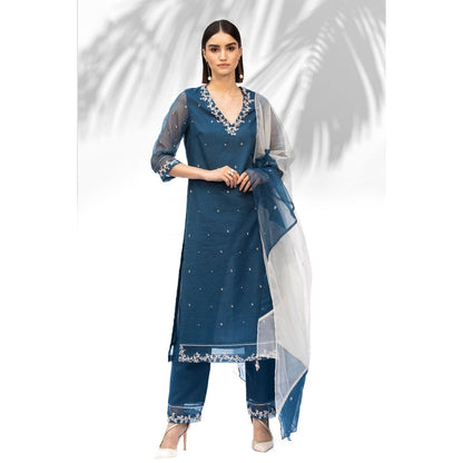 MANDIRA WIRK Saphire Blue Kurta Dupatta With Pant (Set Of 3)