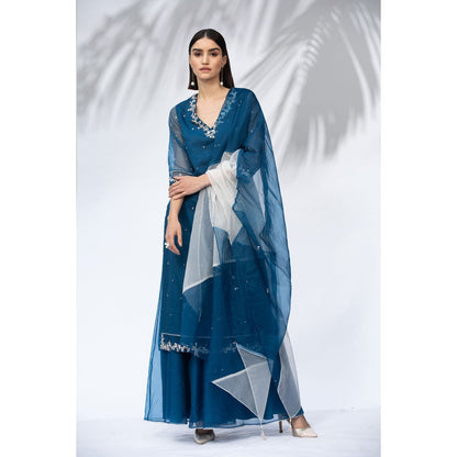 MANDIRA WIRK Saphire Blue Kurta With Palazzo Dupatta (Set Of 3)