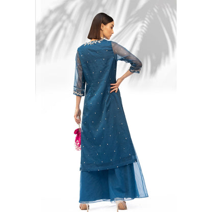 MANDIRA WIRK Saphire Blue Kurta With Palazzo Dupatta (Set Of 3)