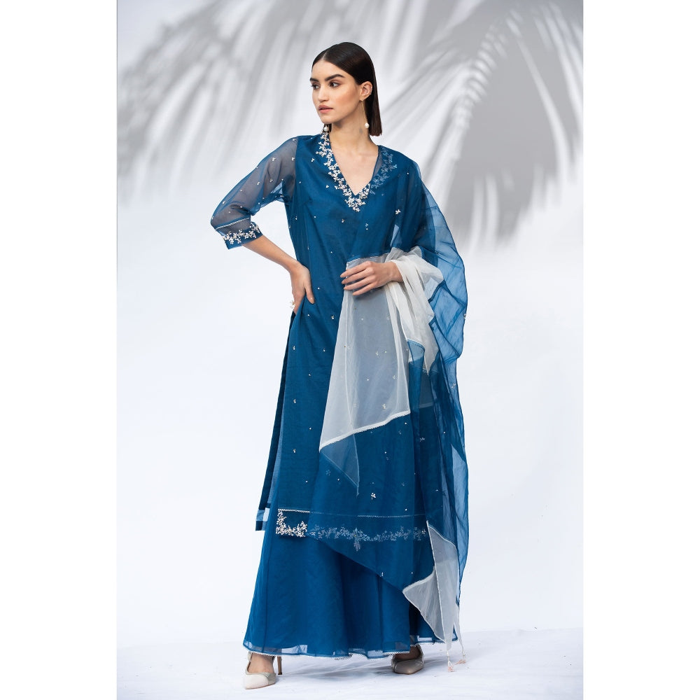 MANDIRA WIRK Saphire Blue Kurta With Palazzo Dupatta (Set Of 3)