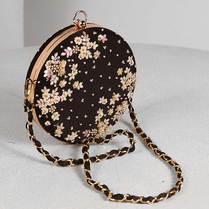 MANDIRA WIRK Black Hand Embroidered Clutch