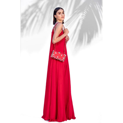 MANDIRA WIRK Red Hand Embroidered Clutch