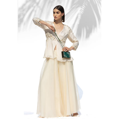MANDIRA WIRK Green Hand Embroidered Clutch