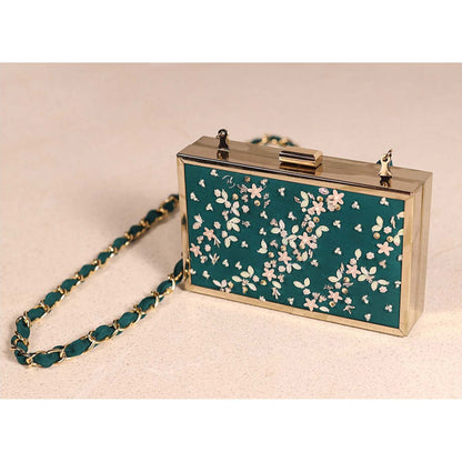 MANDIRA WIRK Green Hand Embroidered Clutch