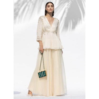 MANDIRA WIRK Green Hand Embroidered Clutch