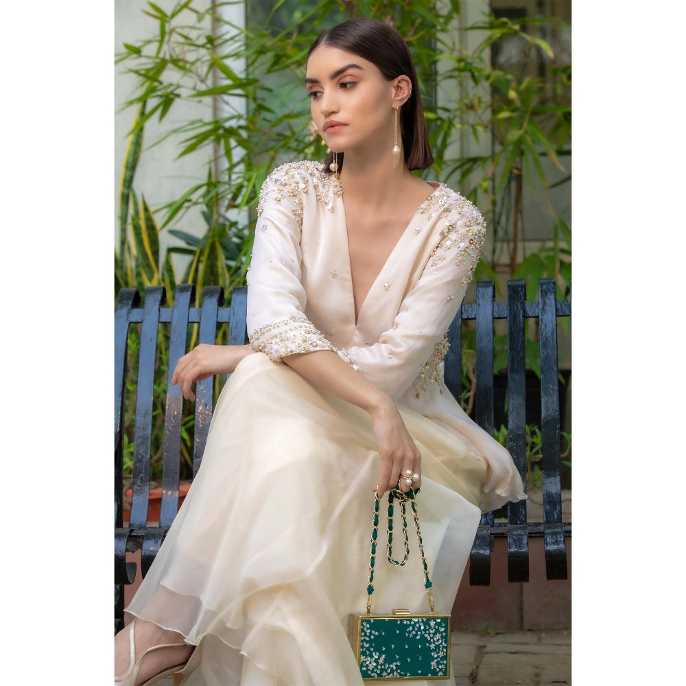 MANDIRA WIRK Green Hand Embroidered Clutch