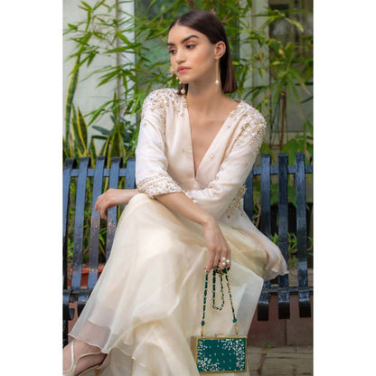 MANDIRA WIRK Green Hand Embroidered Clutch