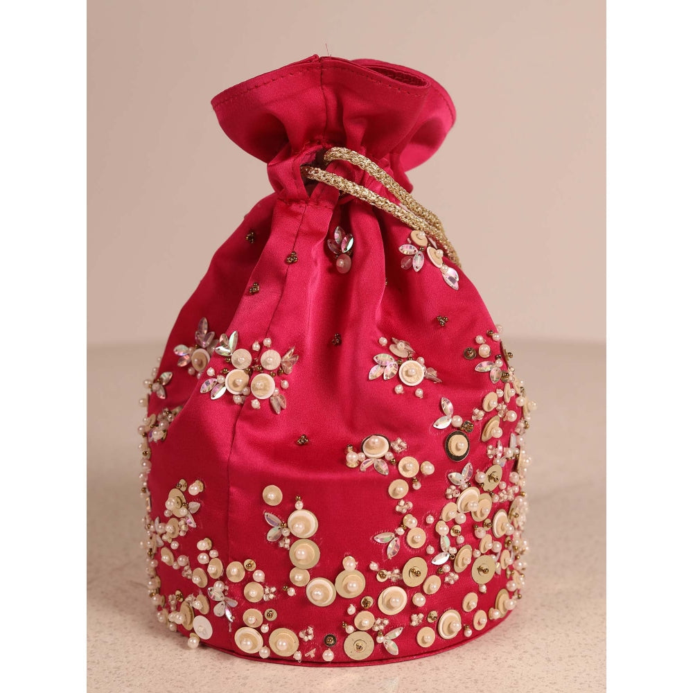 MANDIRA WIRK Hot Pink Hand Embroidered Polti