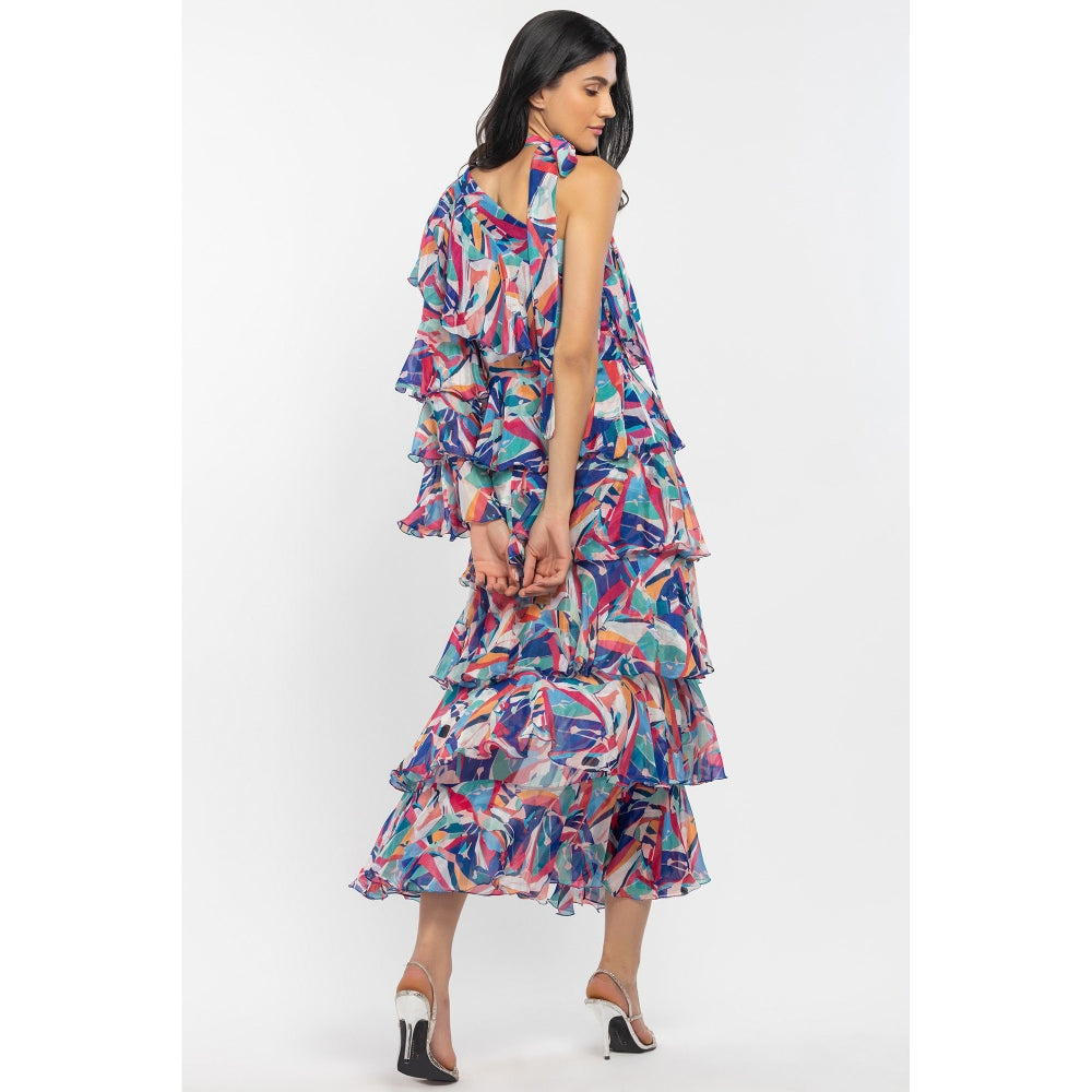 MANDIRA WIRK Chiffon Printed Layered Dress Blue
