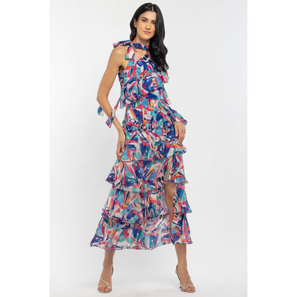 MANDIRA WIRK Chiffon Printed Layered Dress Blue