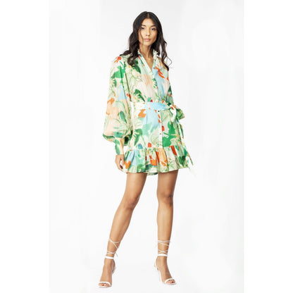 MANDIRA WIRK Cotton Lurex Printed Shirt Dress & Belt Green (Set of 2)