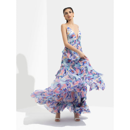 MANDIRA WIRK Matsu Printed Long Dress Blue