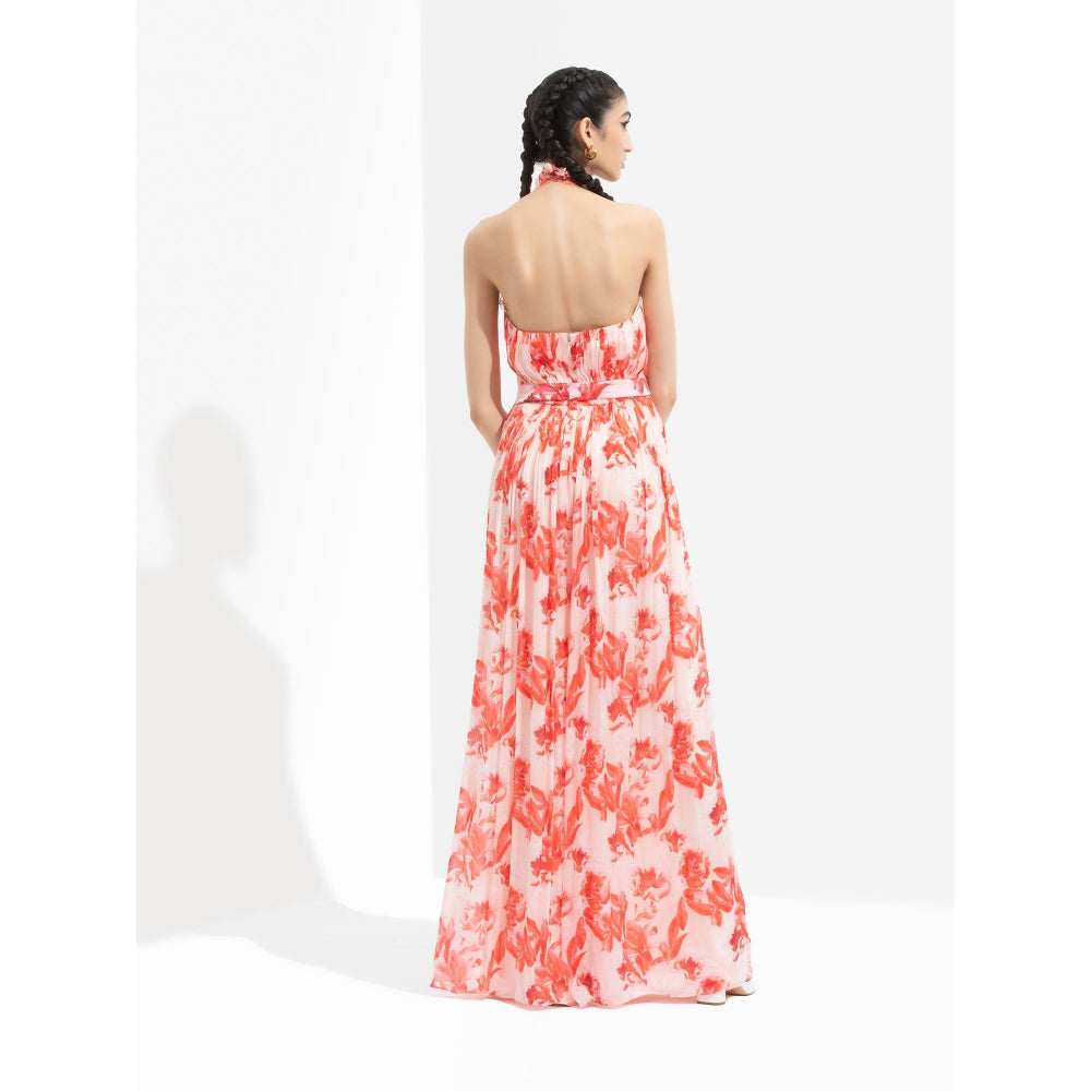 MANDIRA WIRK Mirrai Printed Low Neckline Jumpsuit Peach