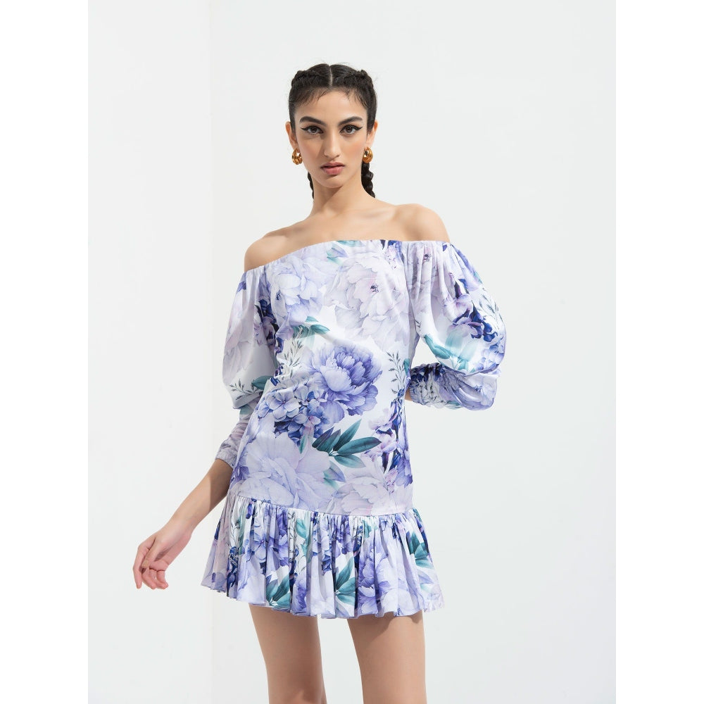 MANDIRA WIRK Ume Printed Short Dress Blue