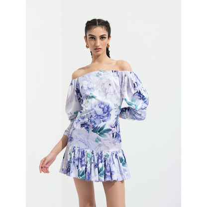 MANDIRA WIRK Ume Printed Short Dress Blue