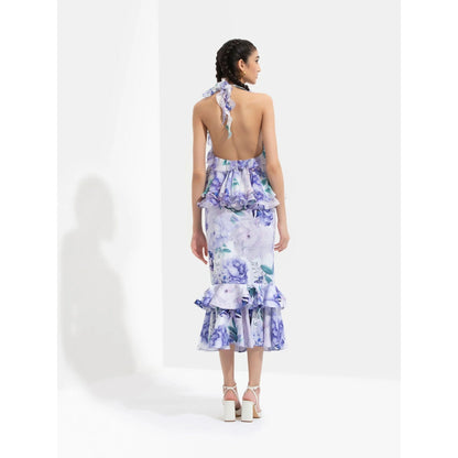 MANDIRA WIRK Ume Printed Halter Neck Top Paired with Skirt White (Set of 2)