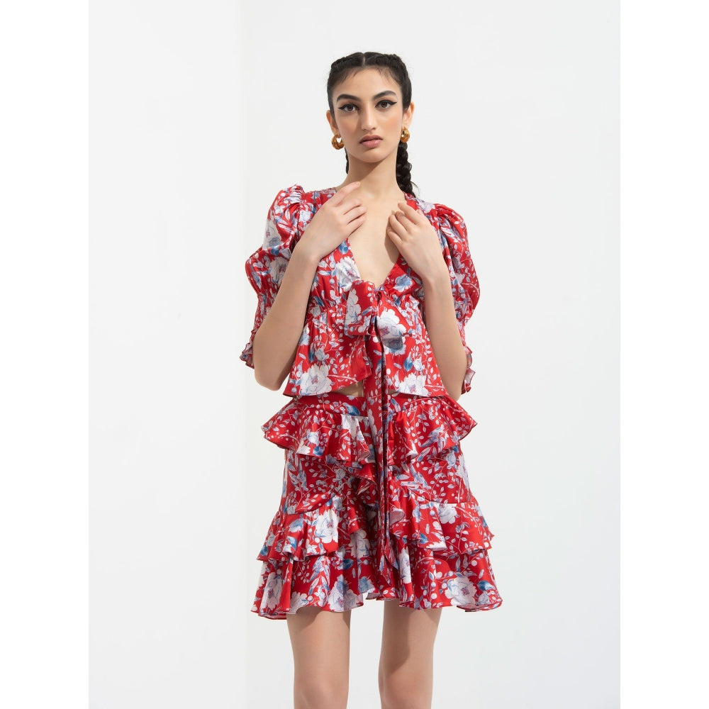 MANDIRA WIRK Ajisia Front Tie Up Top with Smocking Cuff Detail Paired with Skirt (Set of 2)