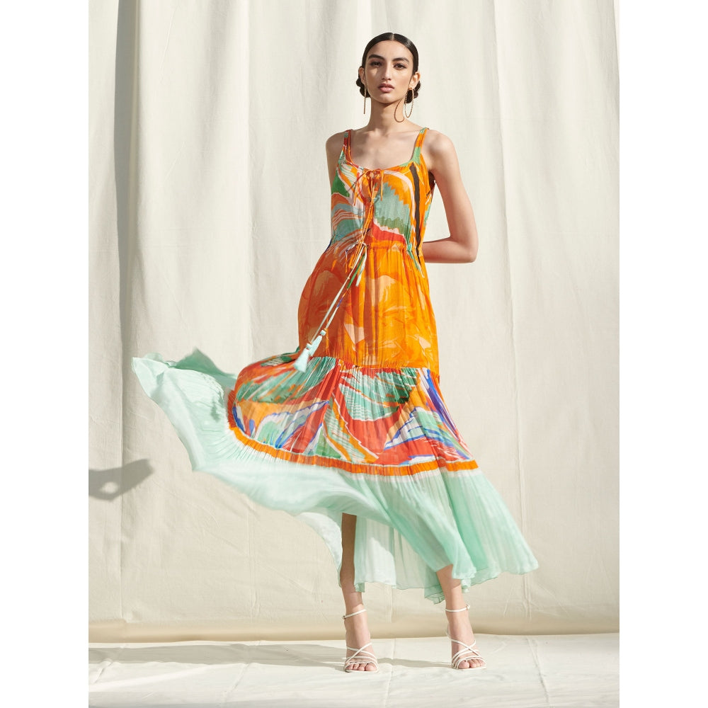 MANDIRA WIRK Crinkled Chiffon Dress Yellow