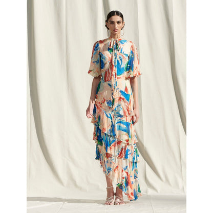 MANDIRA WIRK Asymmetrical Tier Dress Multi-Color