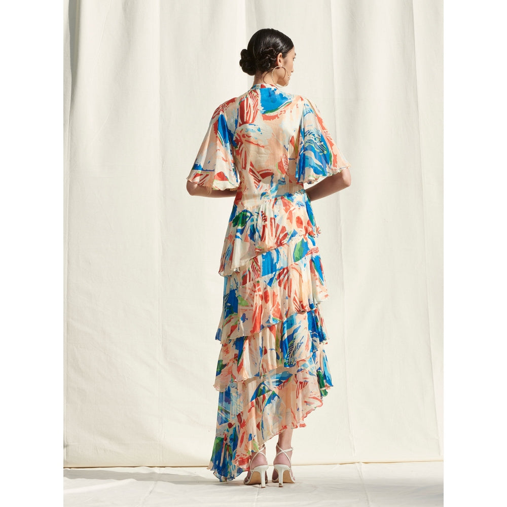 MANDIRA WIRK Asymmetrical Tier Dress Multi-Color