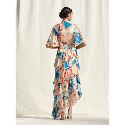 MANDIRA WIRK Asymmetrical Tier Dress Multi-Color