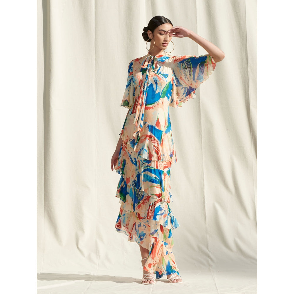 MANDIRA WIRK Asymmetrical Tier Dress Multi-Color