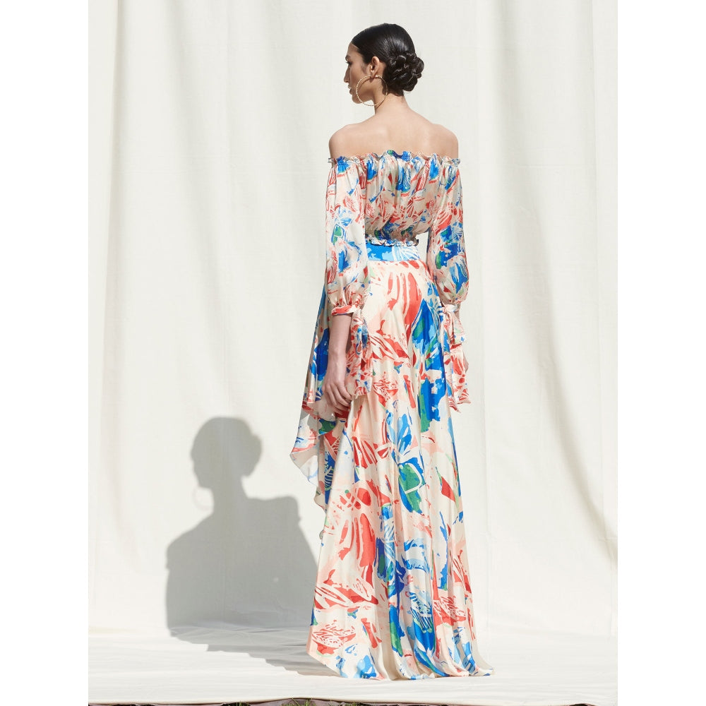 MANDIRA WIRK Drape Skirt Paired with An Off Shoulder Crop Top Multi-Color (Set of 2)
