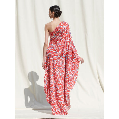 MANDIRA WIRK One Shoulder Drape Kaftan Style Maxi Dress Pink