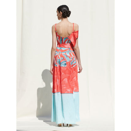 MANDIRA WIRK Wrap Panelled Dress andBelt Details Red, Blue (Set of 2)