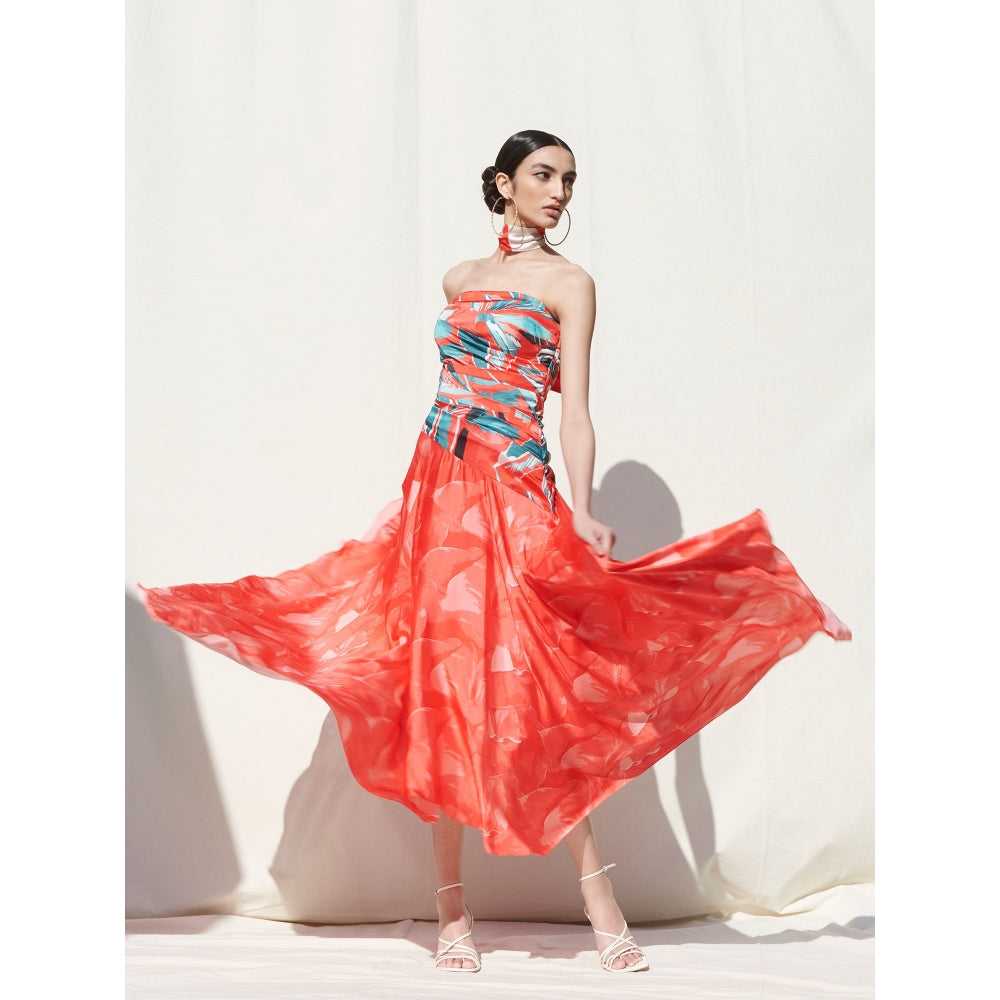 MANDIRA WIRK Draped Off Shoulder Dress Red