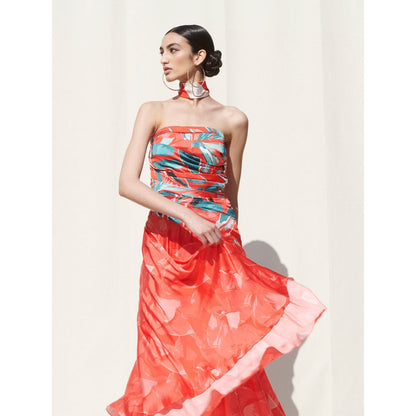 MANDIRA WIRK Draped Off Shoulder Dress Red