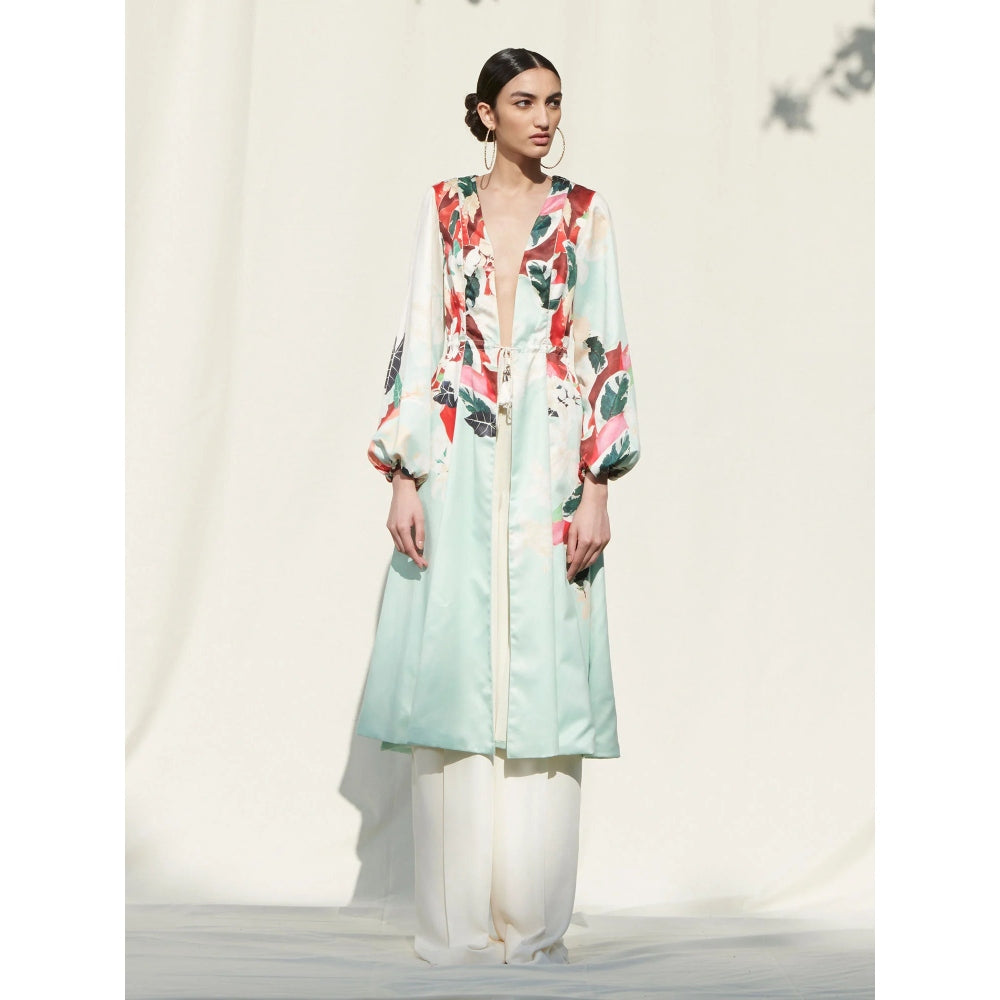 MANDIRA WIRK Jacket withSatin Pallazo Green (Set of 2)