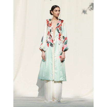 MANDIRA WIRK Jacket withSatin Pallazo Green (Set of 2)