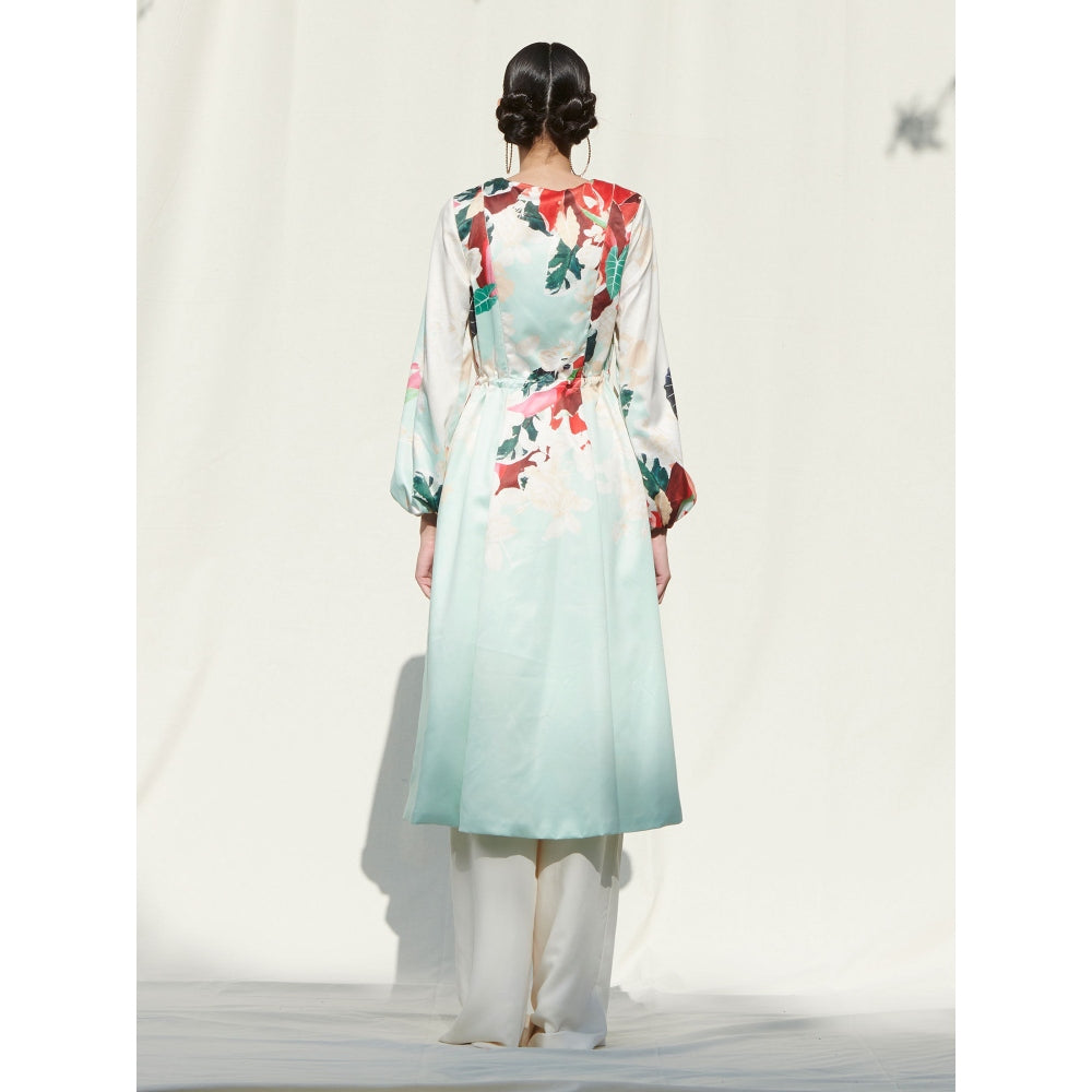 MANDIRA WIRK Jacket withSatin Pallazo Green (Set of 2)