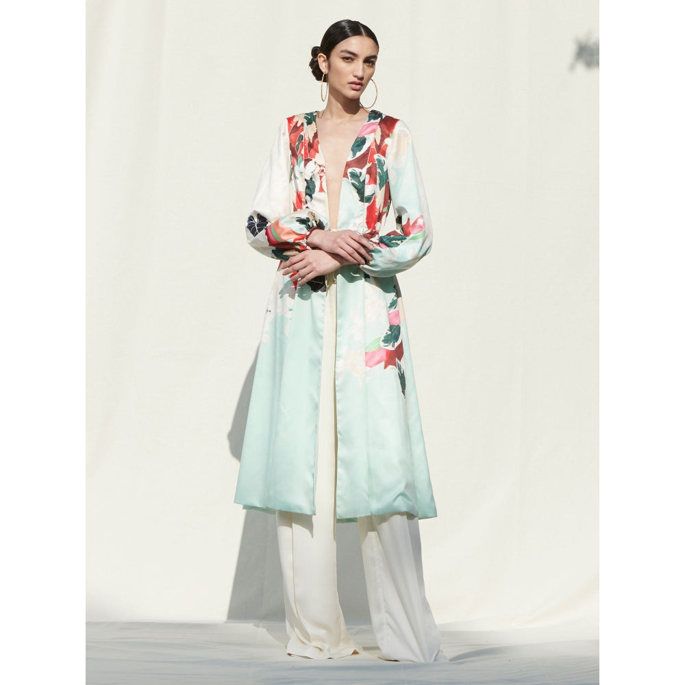 MANDIRA WIRK Jacket withSatin Pallazo Green (Set of 2)