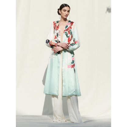 MANDIRA WIRK Jacket withSatin Pallazo Green (Set of 2)
