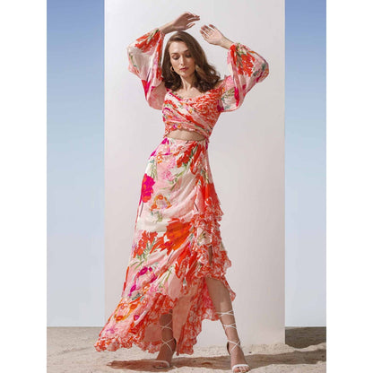 MANDIRA WIRK Double Layered Frills Floral Dress
