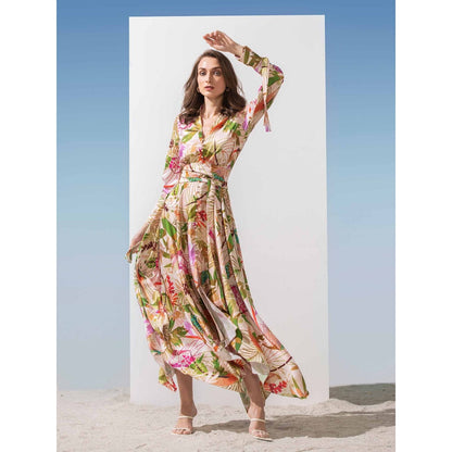 MANDIRA WIRK Asymmetric Dress with Cuff Tie Up