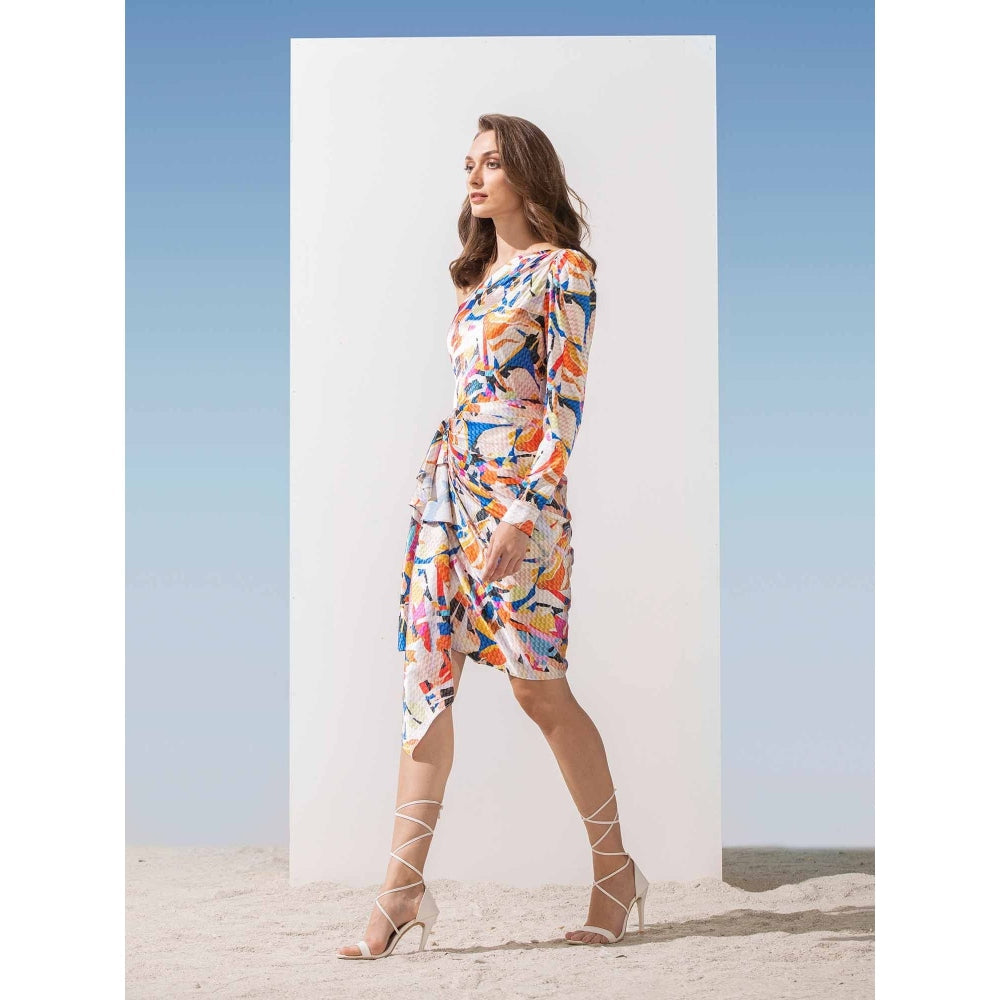MANDIRA WIRK Geometric Printed One Shoulder Dress