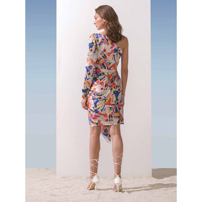 MANDIRA WIRK Geometric Printed One Shoulder Dress