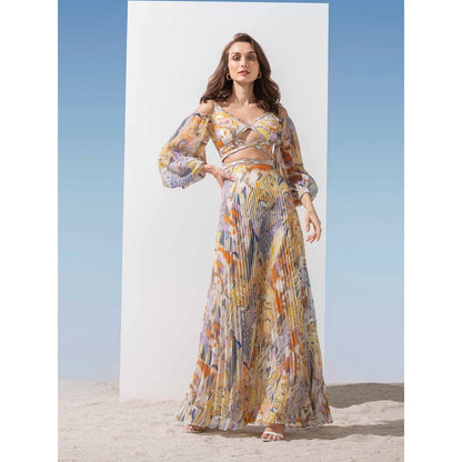 MANDIRA WIRK Criss Cross Cut Out Detail Printed Dress