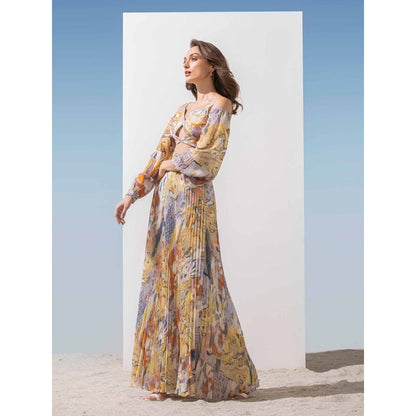 MANDIRA WIRK Criss Cross Cut Out Detail Printed Dress