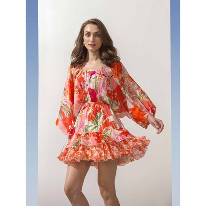 MANDIRA WIRK Printed Layered Dress with Batwing Sleeves