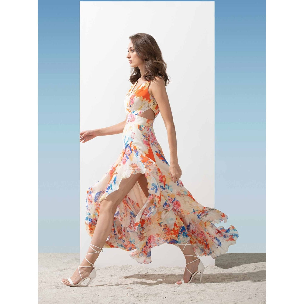 MANDIRA WIRK Overlapped Printed Neckline Dress