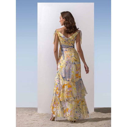 MANDIRA WIRK Off Shoulder Layered Dress with Tie-Ups