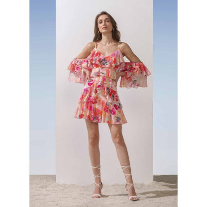 MANDIRA WIRK Schiffi Printed Layered Short Dress