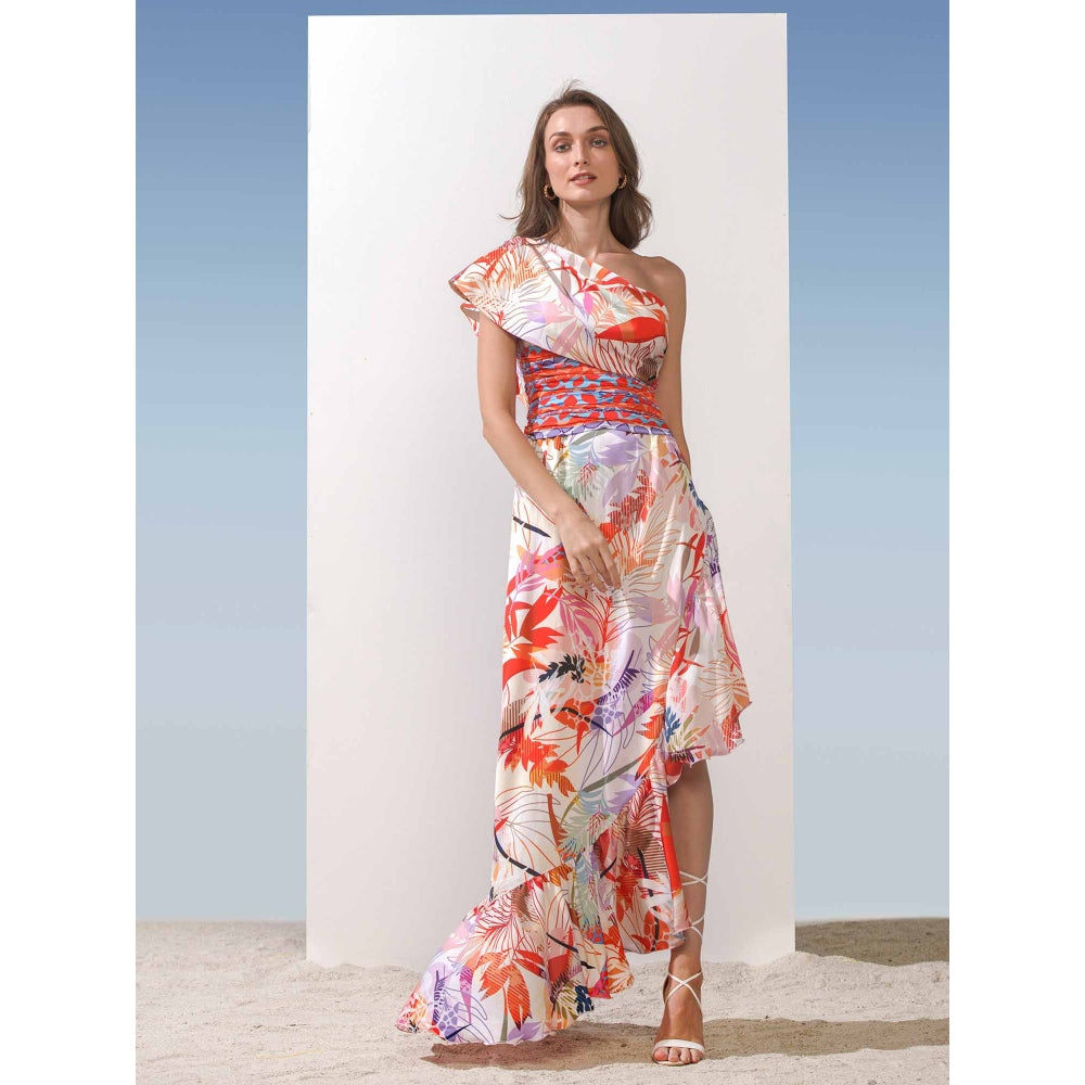 MANDIRA WIRK Drape On Shoulder Waterfall Dress