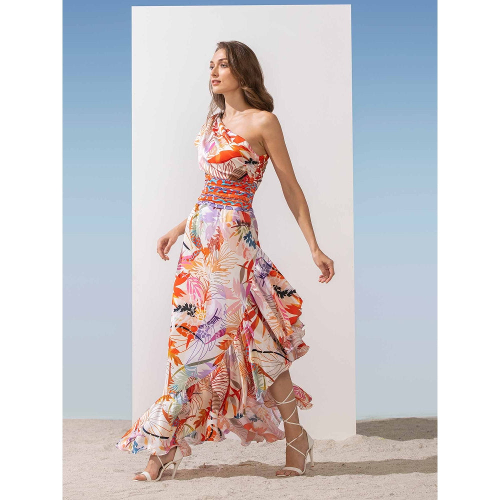 MANDIRA WIRK Drape On Shoulder Waterfall Dress